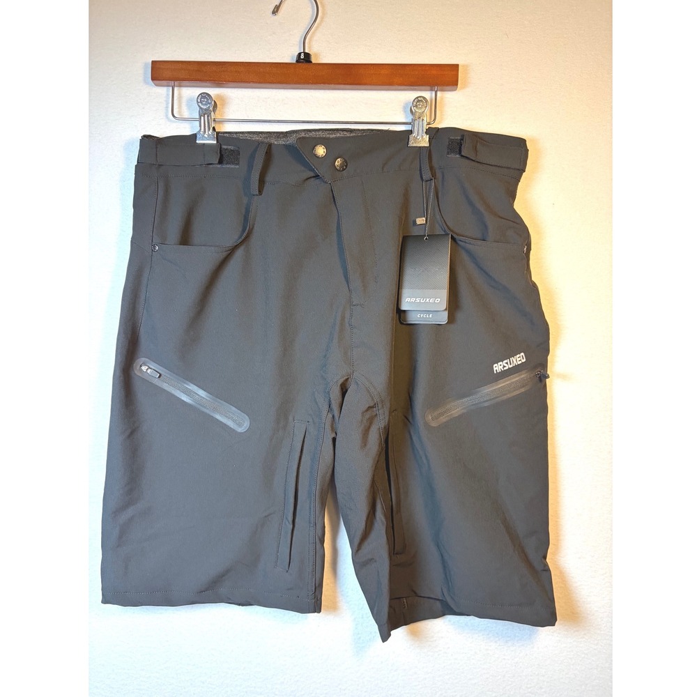 ARSUXEO Cycling Shorts Mens NWT Large Black MTB Mountain Bike Pockets